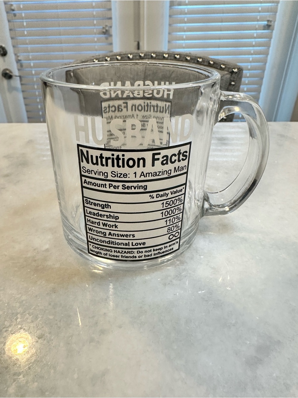 Husband Nutrition Facts Clear Glass Mug, 12oz